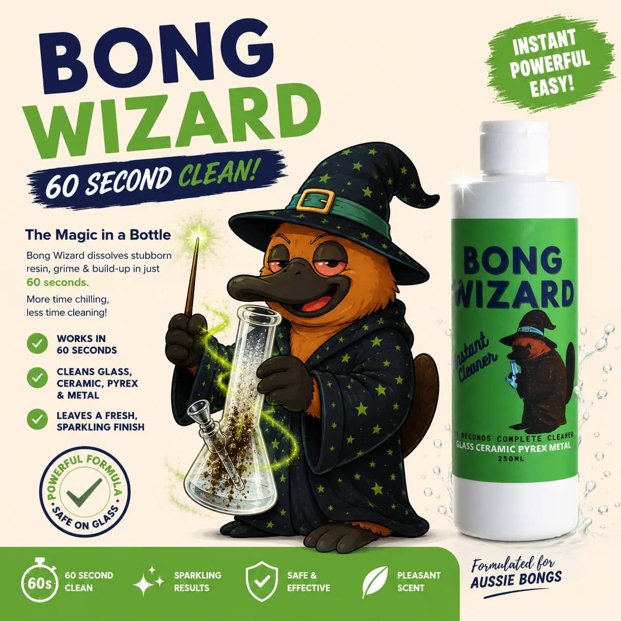 Bong Wizard Instant Cleaner with Crystals – 250ml | The Ultimate Magic Elixir for Pristine Bongs