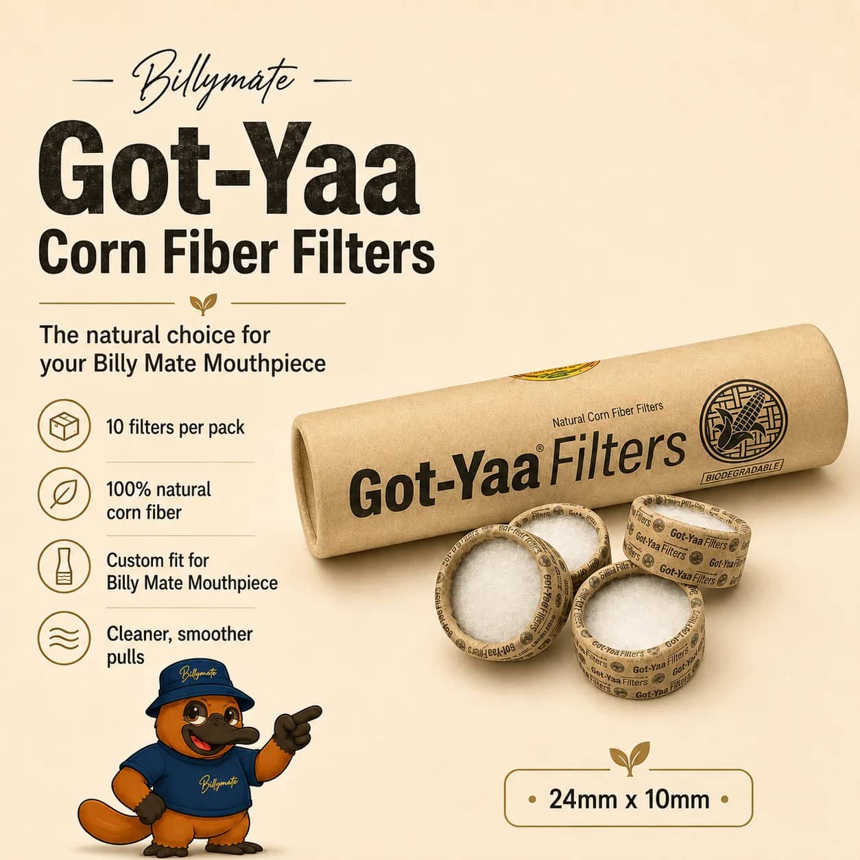 Got-Yaa Corn Fiber Bong Filters for Billy Mate Mouthpiece | Eco-Friendly & Advanced Filtration