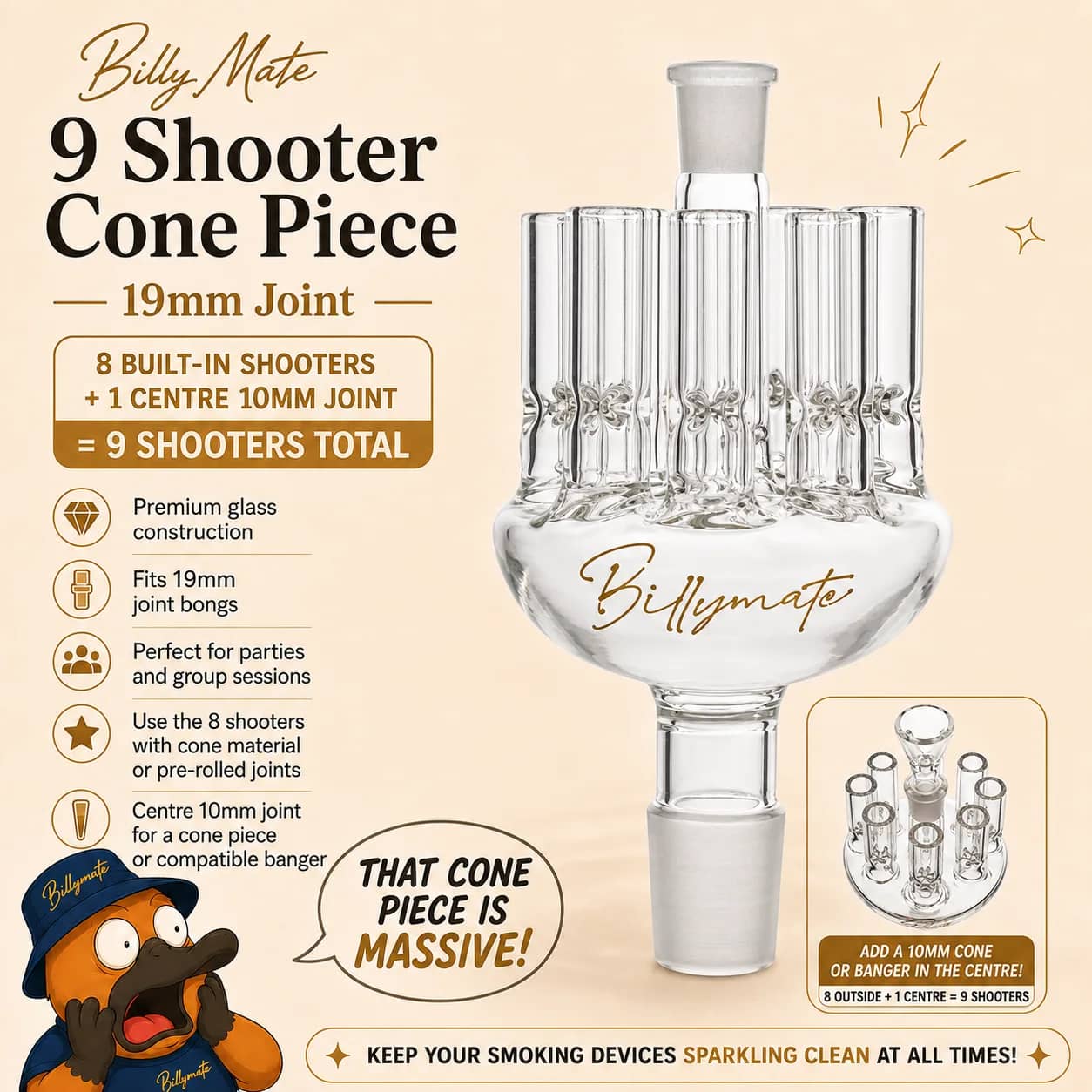 Billy Mate 9 Shooter Cone Piece 19mm Joint for Ultimate Sharing