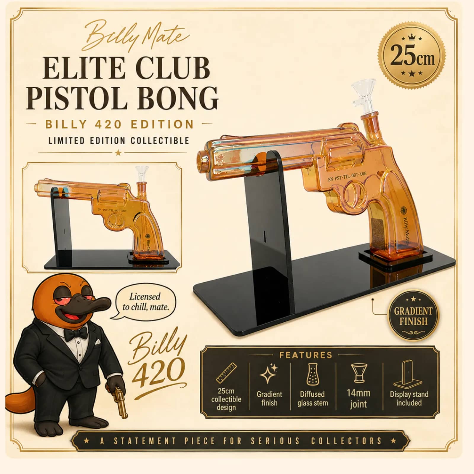Elite Club Revolver Bong – Limited Edition | Billy Mate Official | Comes with Authenticity Certificate and edition Number