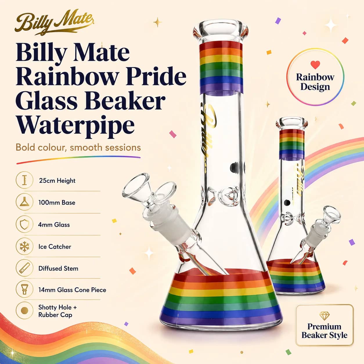 Billy Mate Rainbow Pride Beaker Bong – Celebrate with Every Hit!