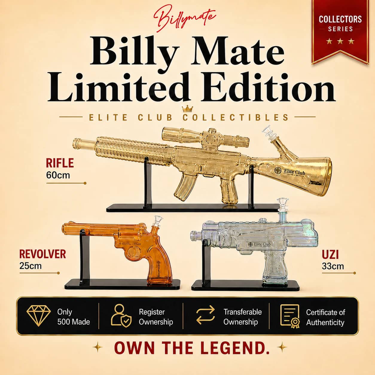 Billy Mate Limited Edition Elite Club collectibles. Only 500 made, with a Certificate of Authenticity.
