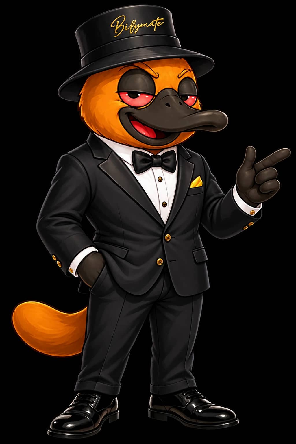 Billy the Billy Mate platypus in a tuxedo