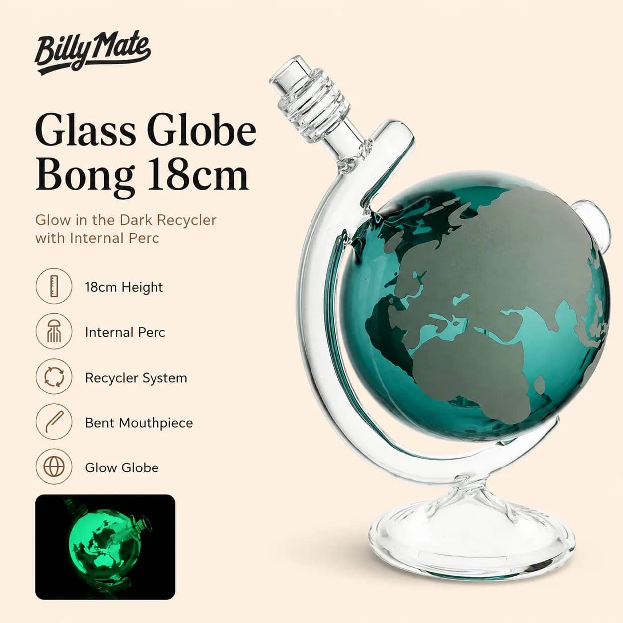 Glow In The Dark Glass Globe Bong 18cm | Glass Bongs Australia