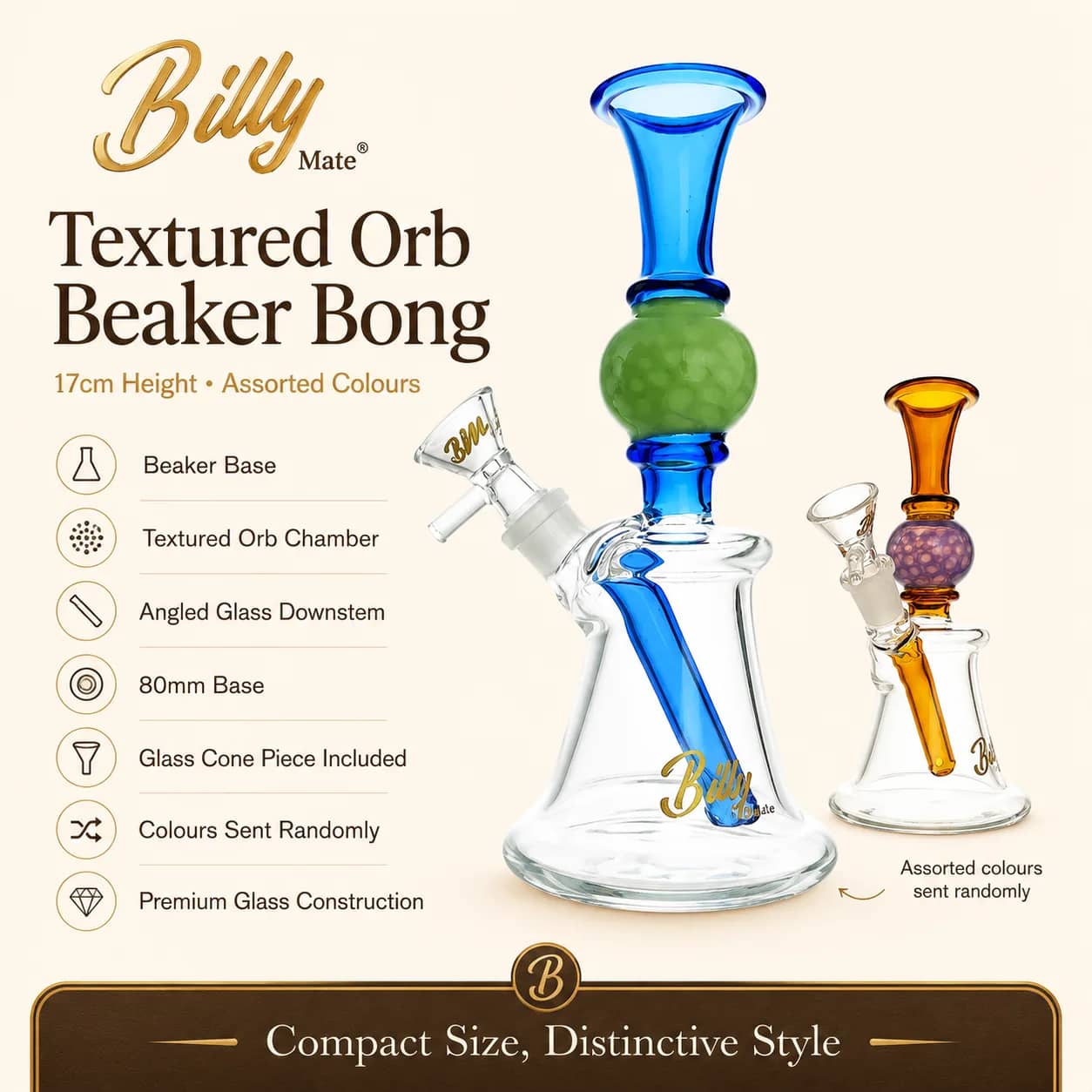 Billy Mate Textured Orb Beaker Bong 17cm | Glass Bongs Australia