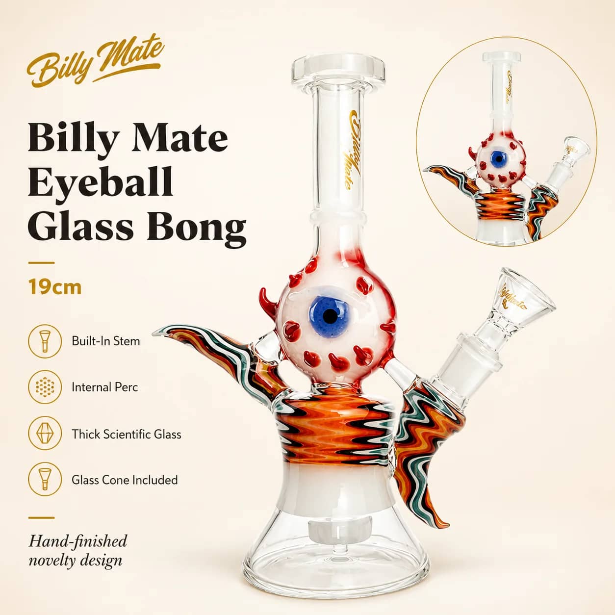 Billy Mate Eyeball Glass Bong 19cm | Glass Bongs Australia