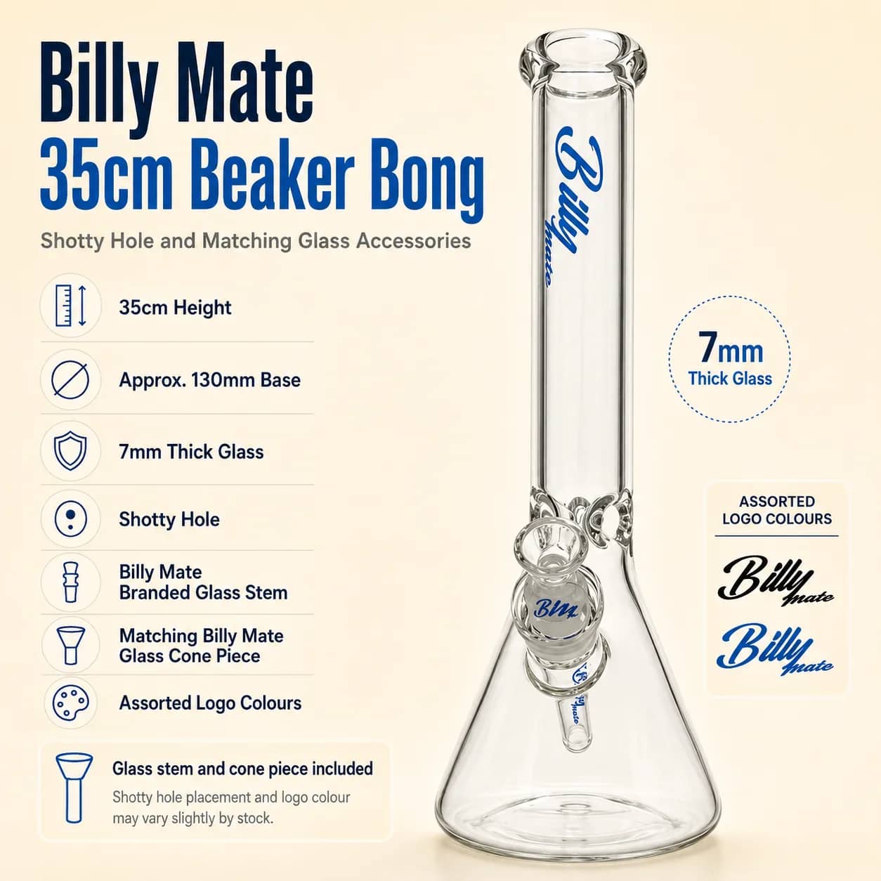 Ultimate Billy Mate 7mm Thick Beaker Bong – 35cm | Durable & Stylish with Ice Catcher