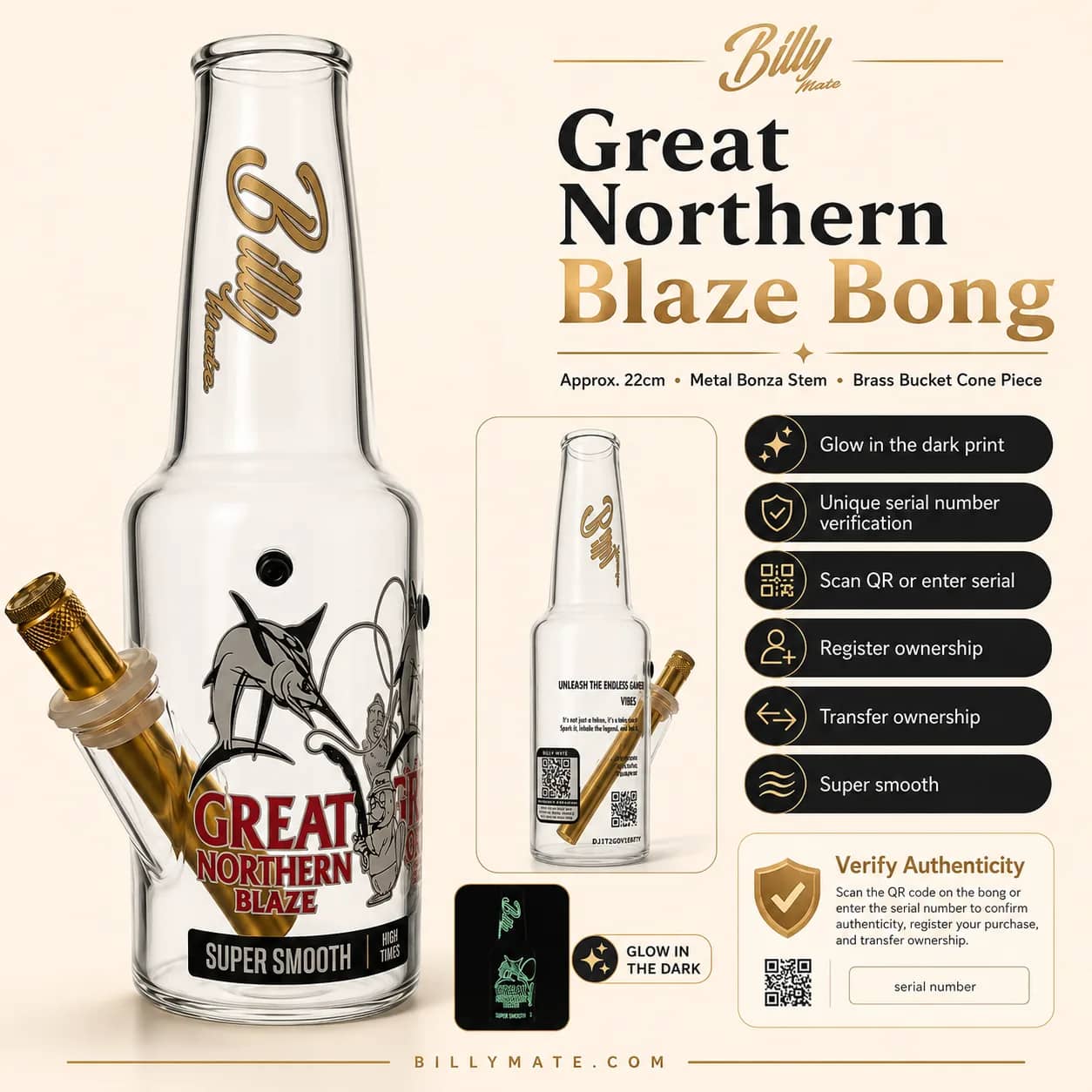 Great Northern Blaze Super Smooth Billy Mate 23cm Bong | Glow-in-the-Dark