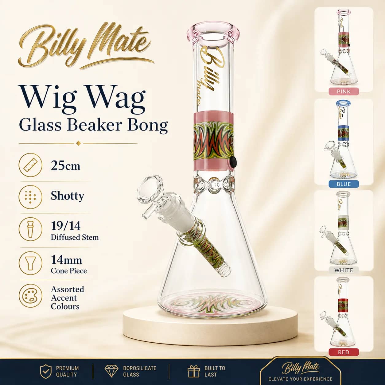 Billy Mate Wig-Wag Glass Beaker Bong 25cm for Ultimate Smooth Hit