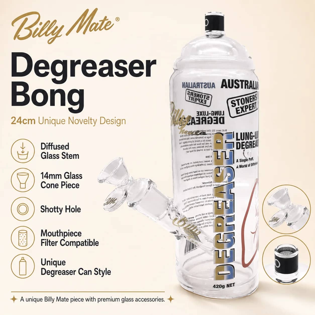 UNIQUE Stoners Expert Degreaser Bong with Glass Stem & 14mm Slider