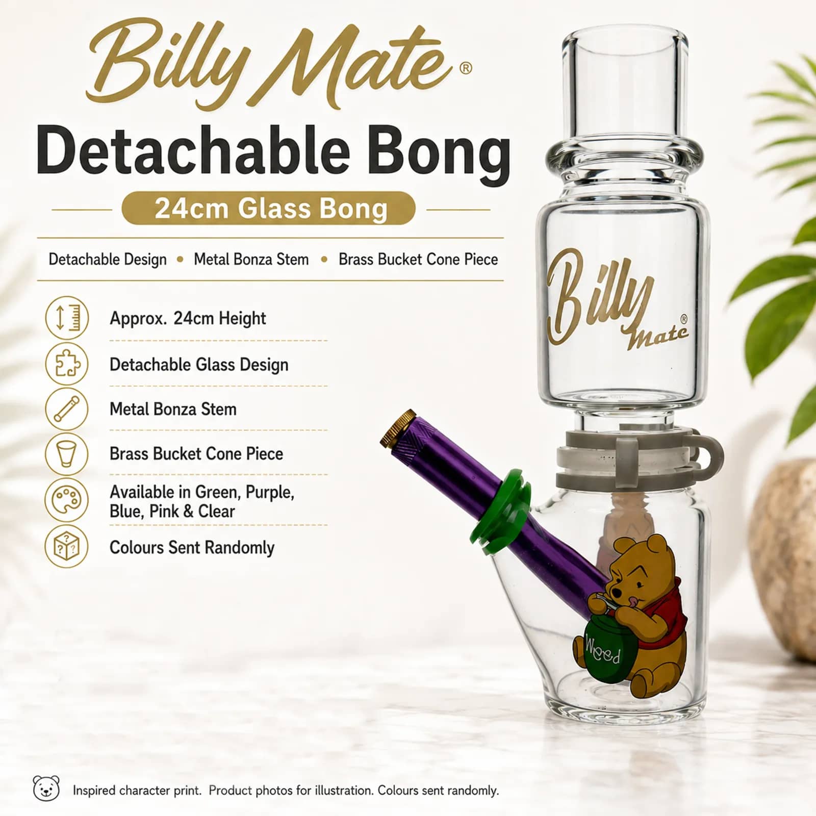 Billy Mate Detachable Glass Bong 24cm | Bonza Stem
