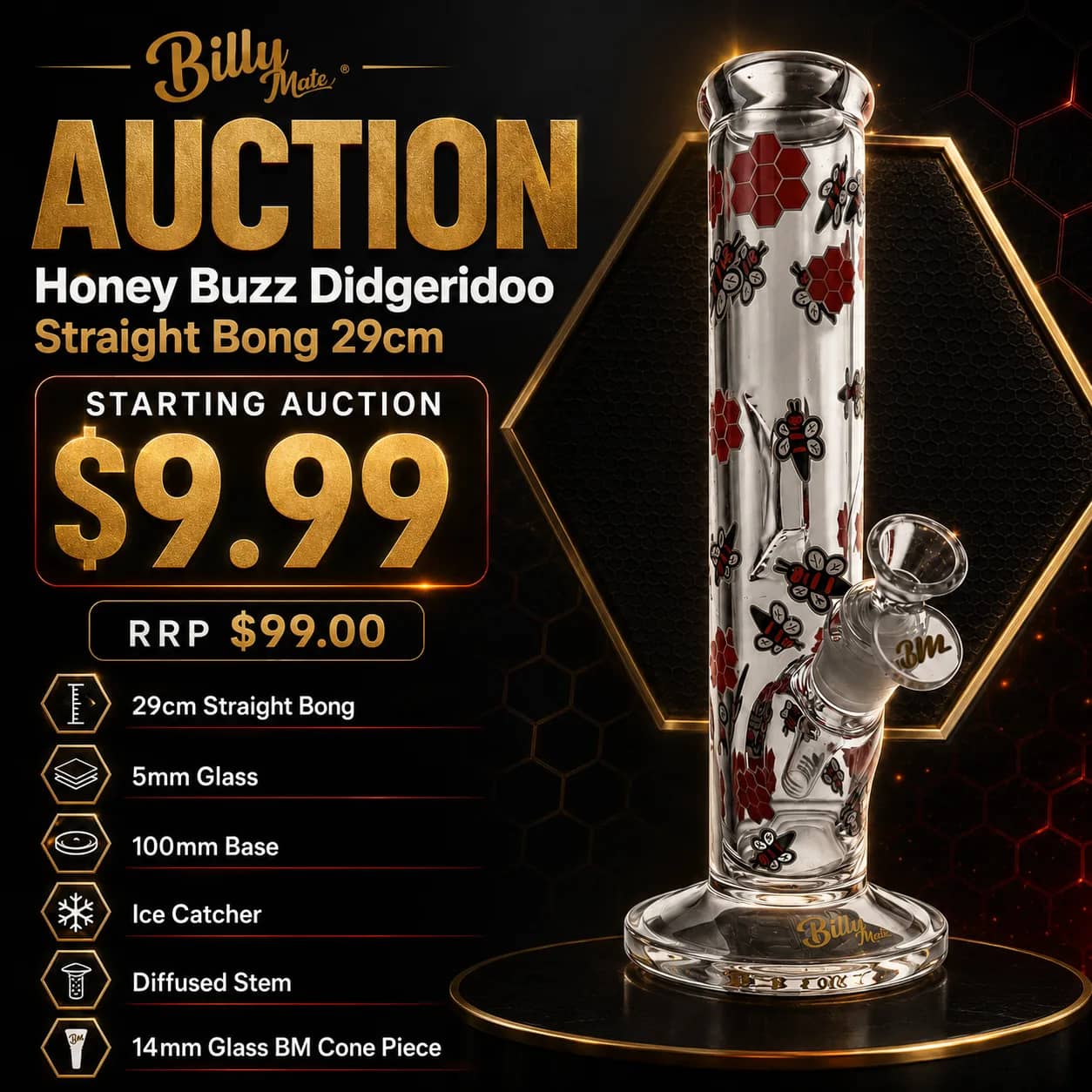 Billy Mate Honey Buzz Didgeridoo Straight Bong 29cm | Billy Auction