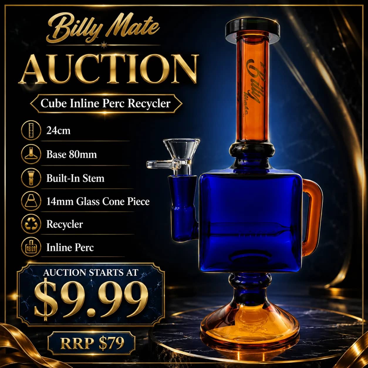 Cubic Inline Perc Recycler Bong | Billy Auction
