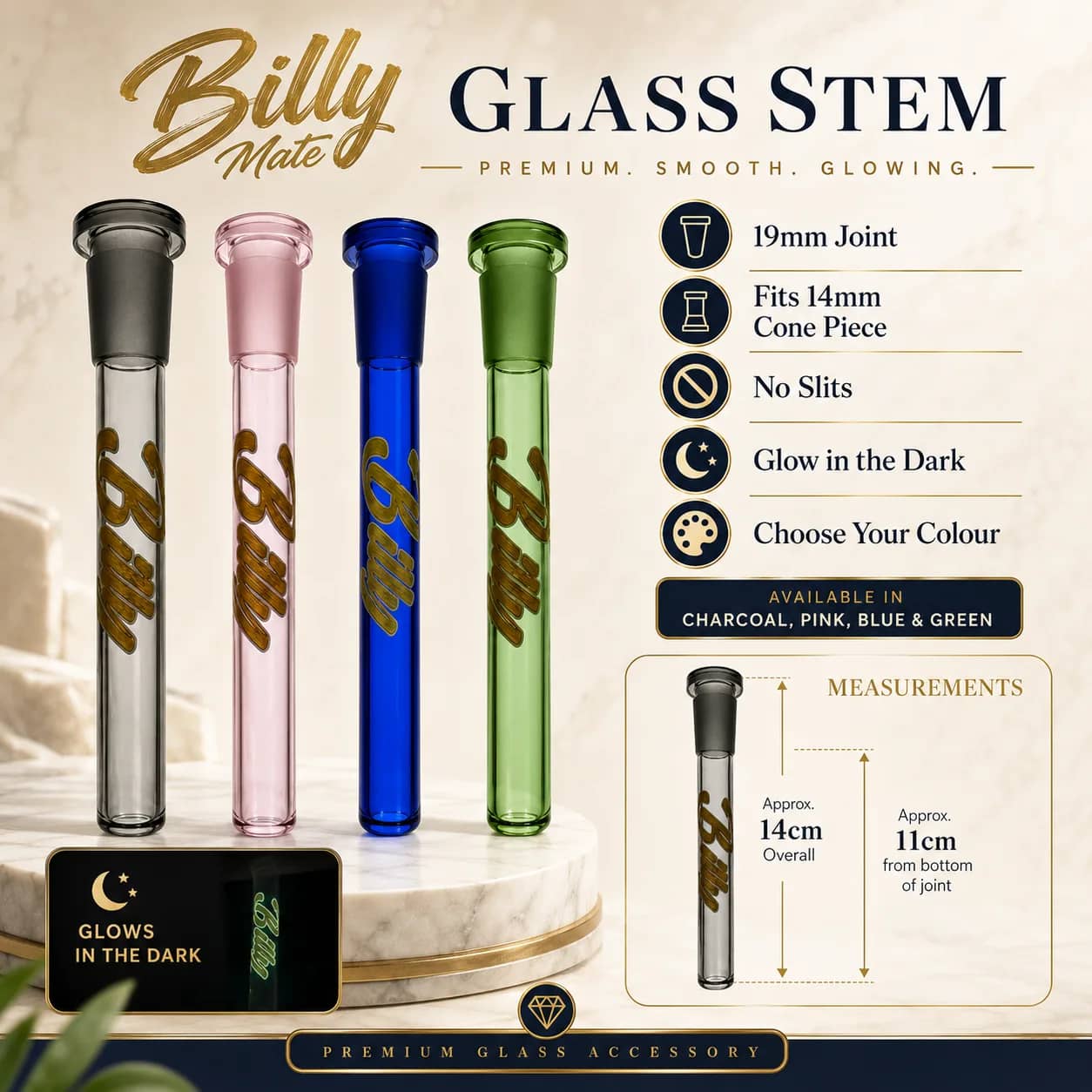 11cm Glow Glass Stem 19/14mm No Slits | Billy Mate