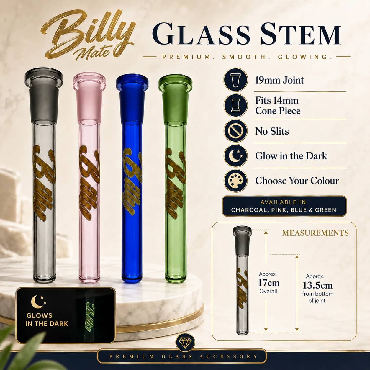 13.5cm Glass DownStem 19/14mm No Slits | Billy Mate