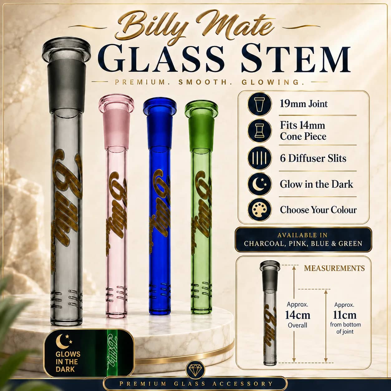 Diffused 11cm Glow Glass Stem 19/14mm | Billy Mate