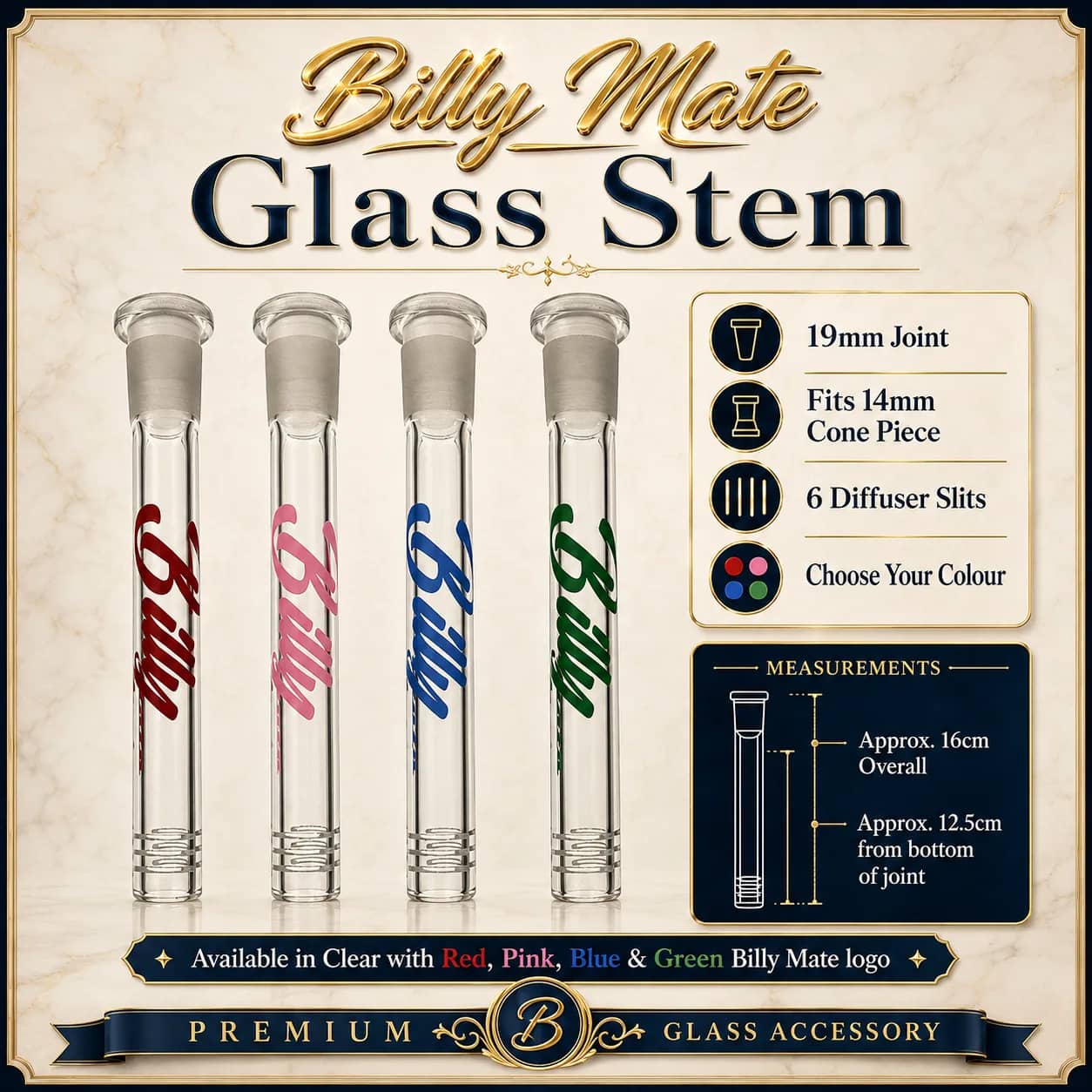 Diffused 12.5cm Glass Stem 19/14mm | Billy Mate