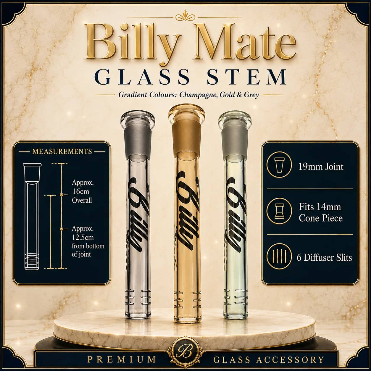 Diffused 12.5cm Gradient Glass Stem 19/14mm | Billy Mate