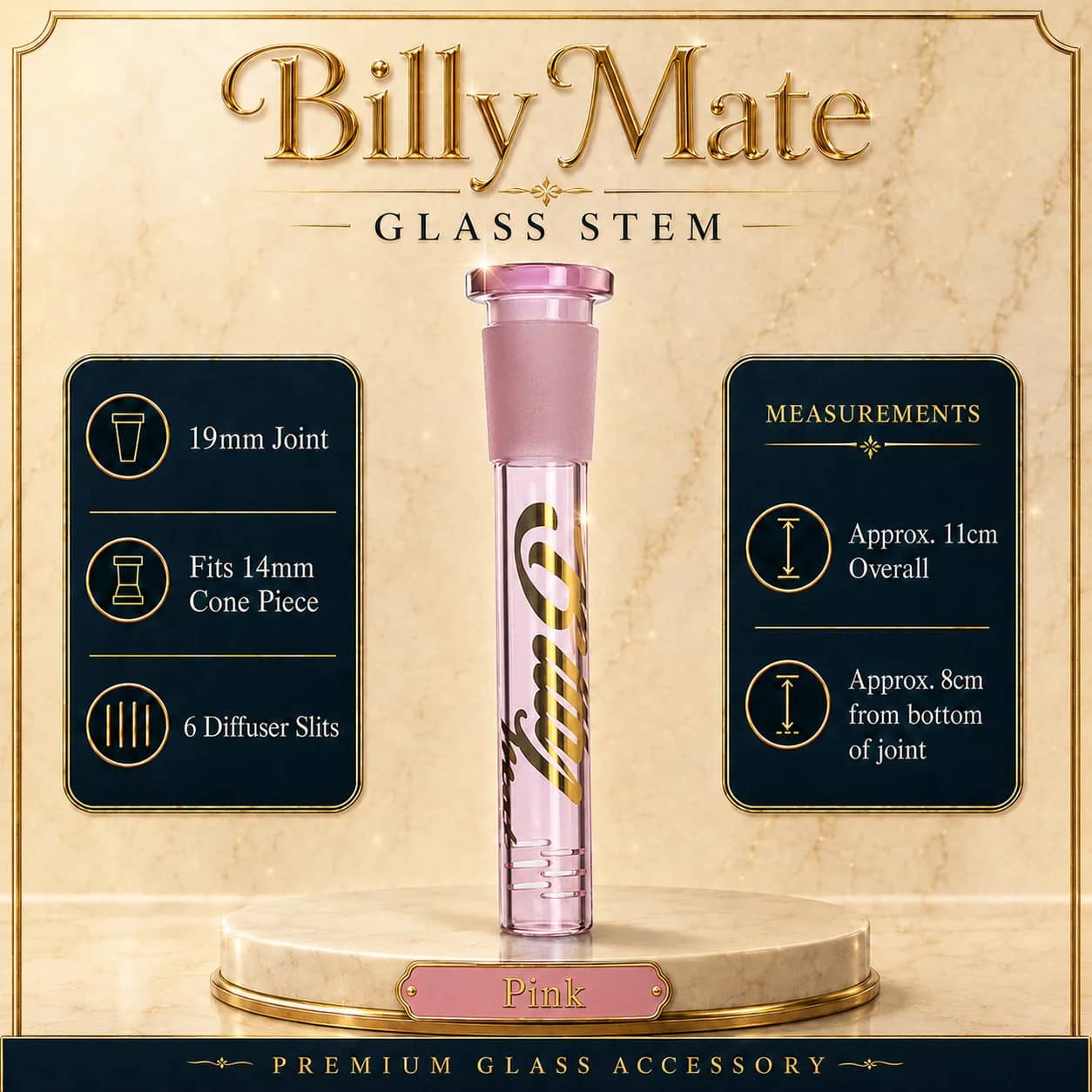 Diffused 8cm Pink Glass Stem 19/14mm | Billy Mate