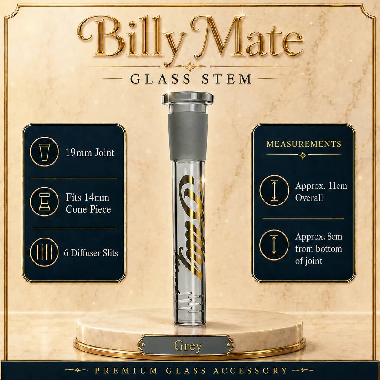 Diffused 8cm Grey Glass Stem 19/14mm | Billy Mate