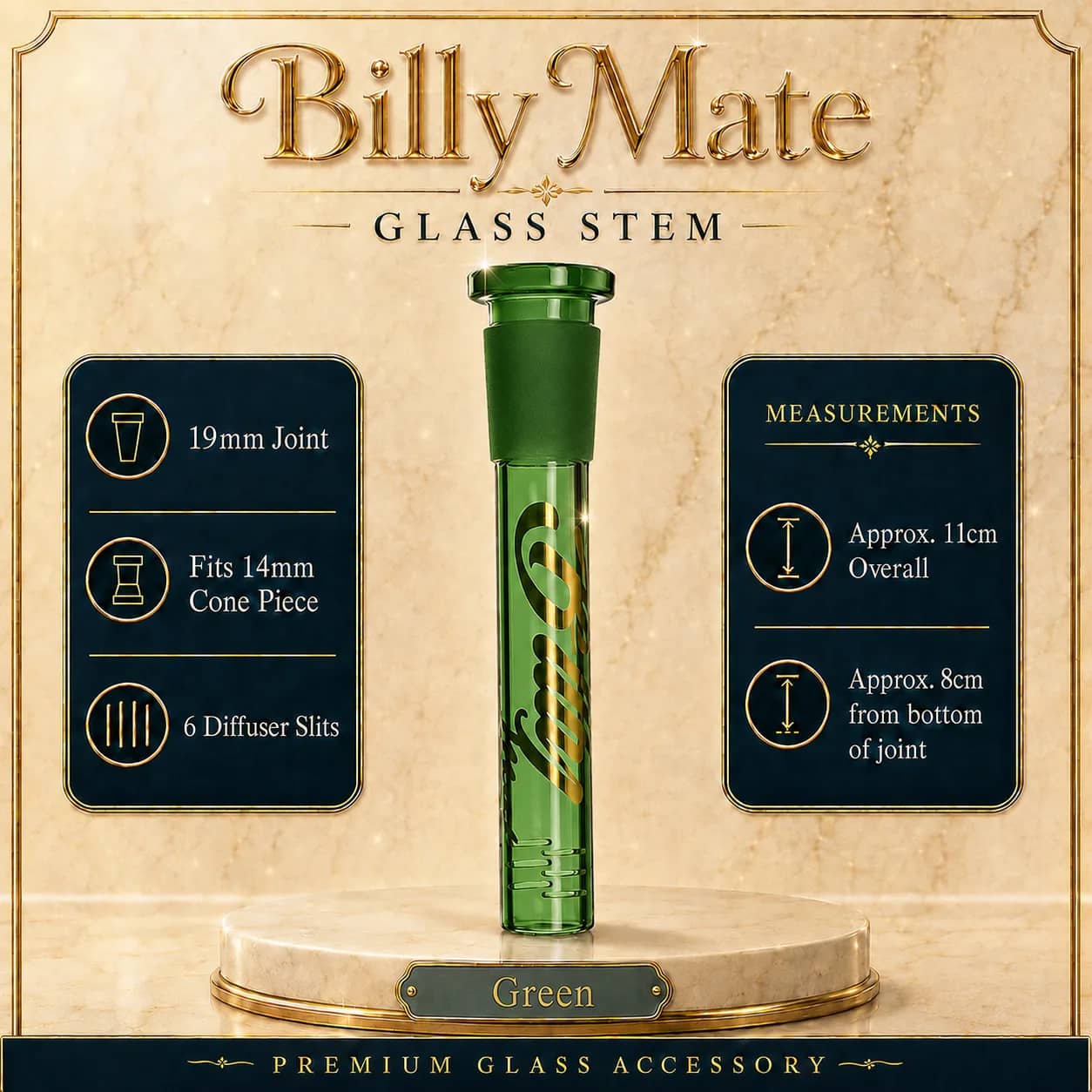 Diffused 8cm Green Glass Stem 19/14mm | Billy Mate