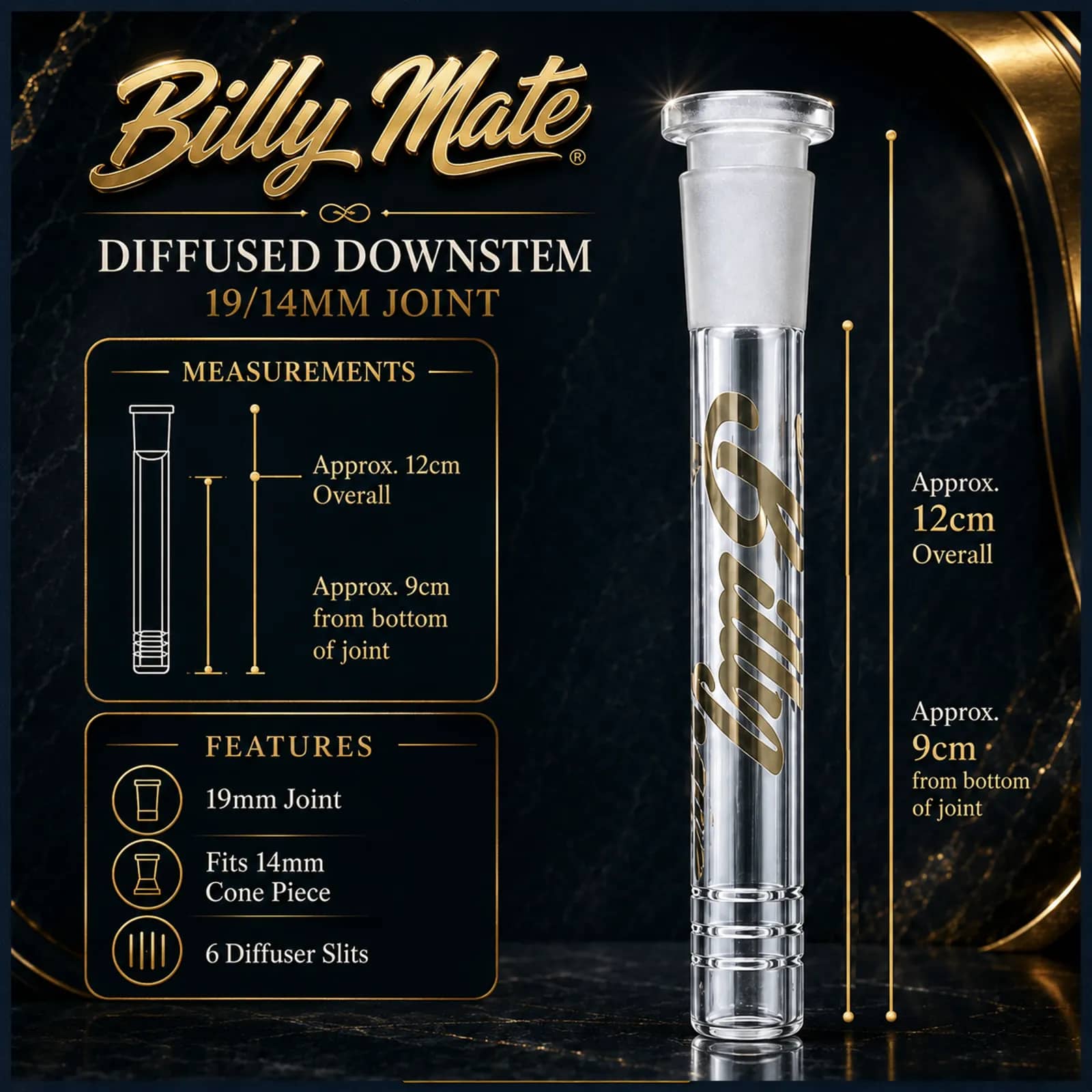 Diffused 9cm Clear Glass Stem 19/14mm | Billy Mate