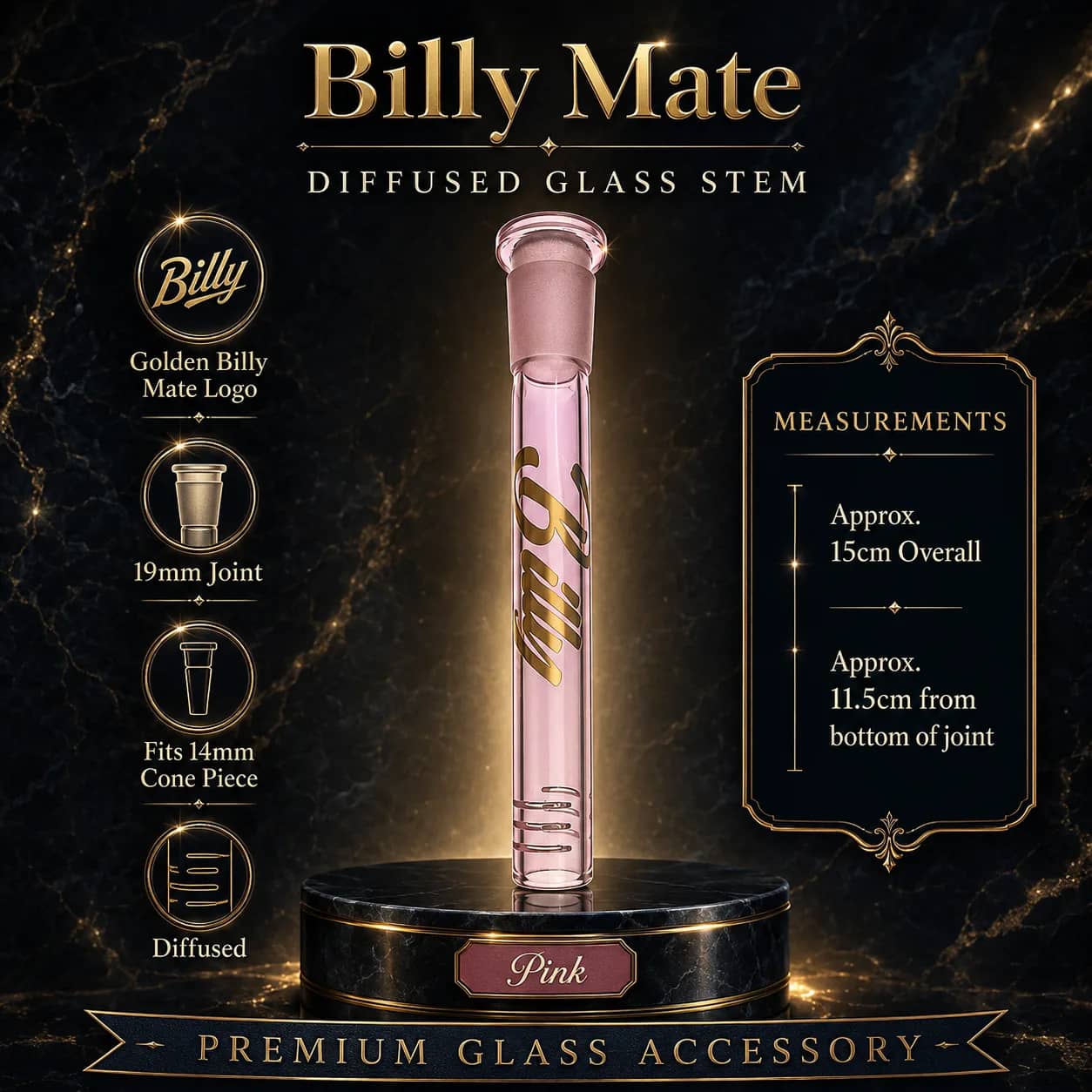 Diffused 11.5cm Pink Glass Stem 19/14mm | Billy Mate