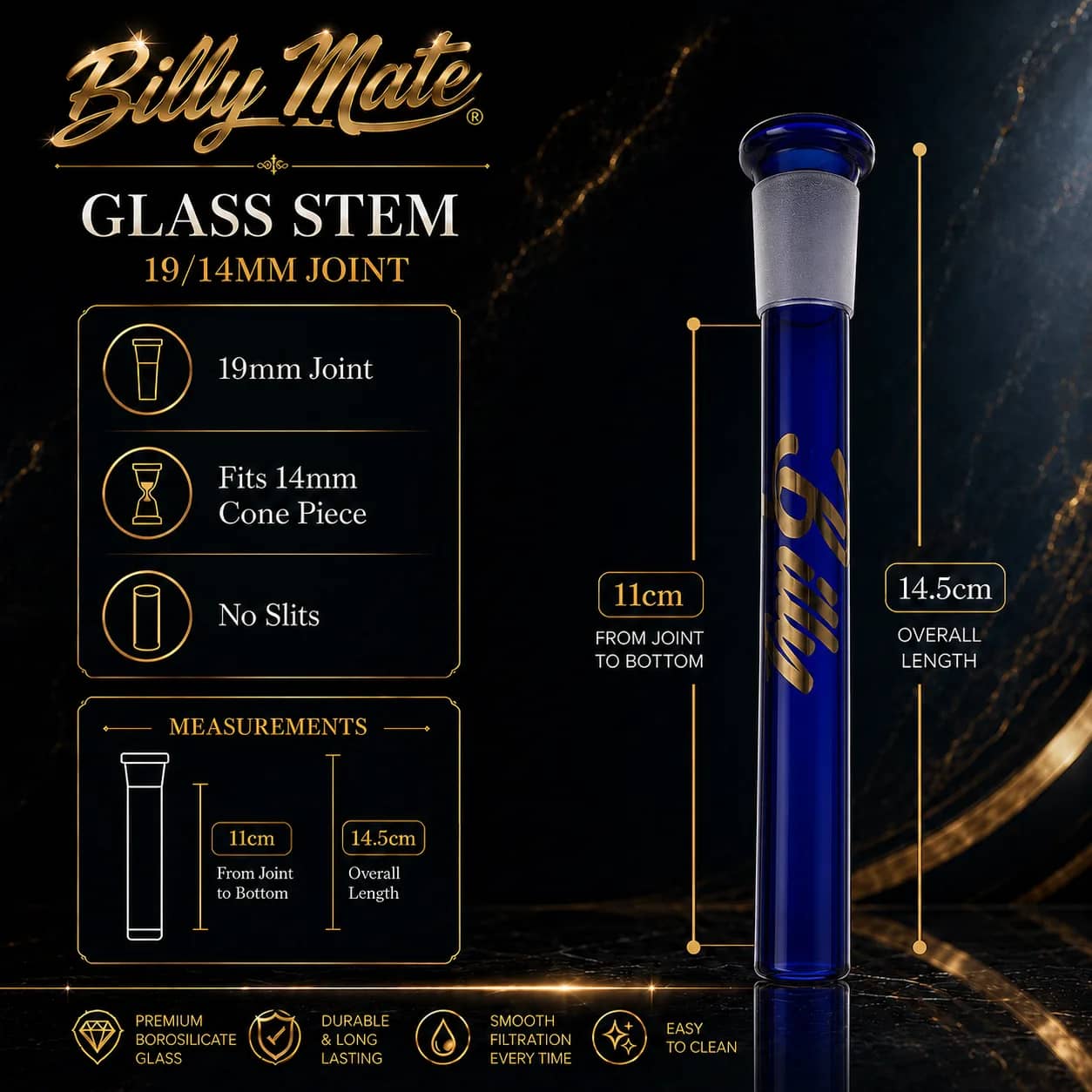 11cm Navy Blue Glass Stem 19/14mm No Slits | Billy Mate