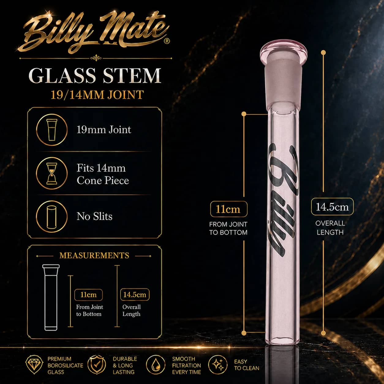 11cm Pink Glass Stem 19/14mm No Slits | Billy Mate