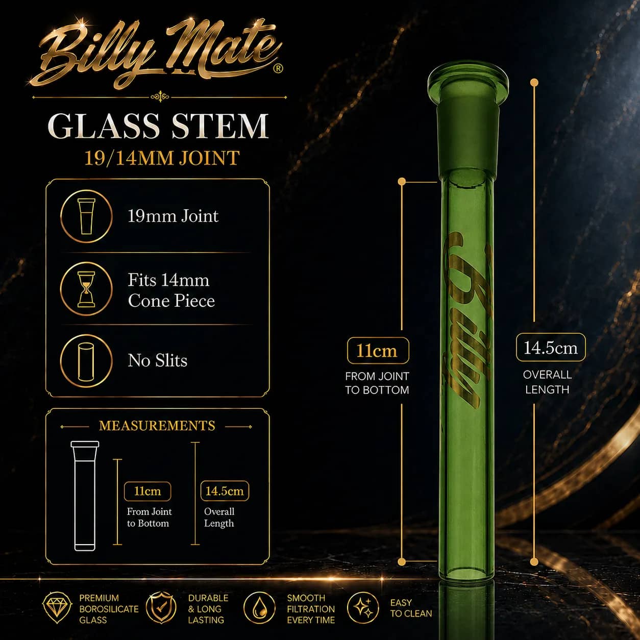 11cm Green Glass Stem 19/14mm No Slits | Billy Mate