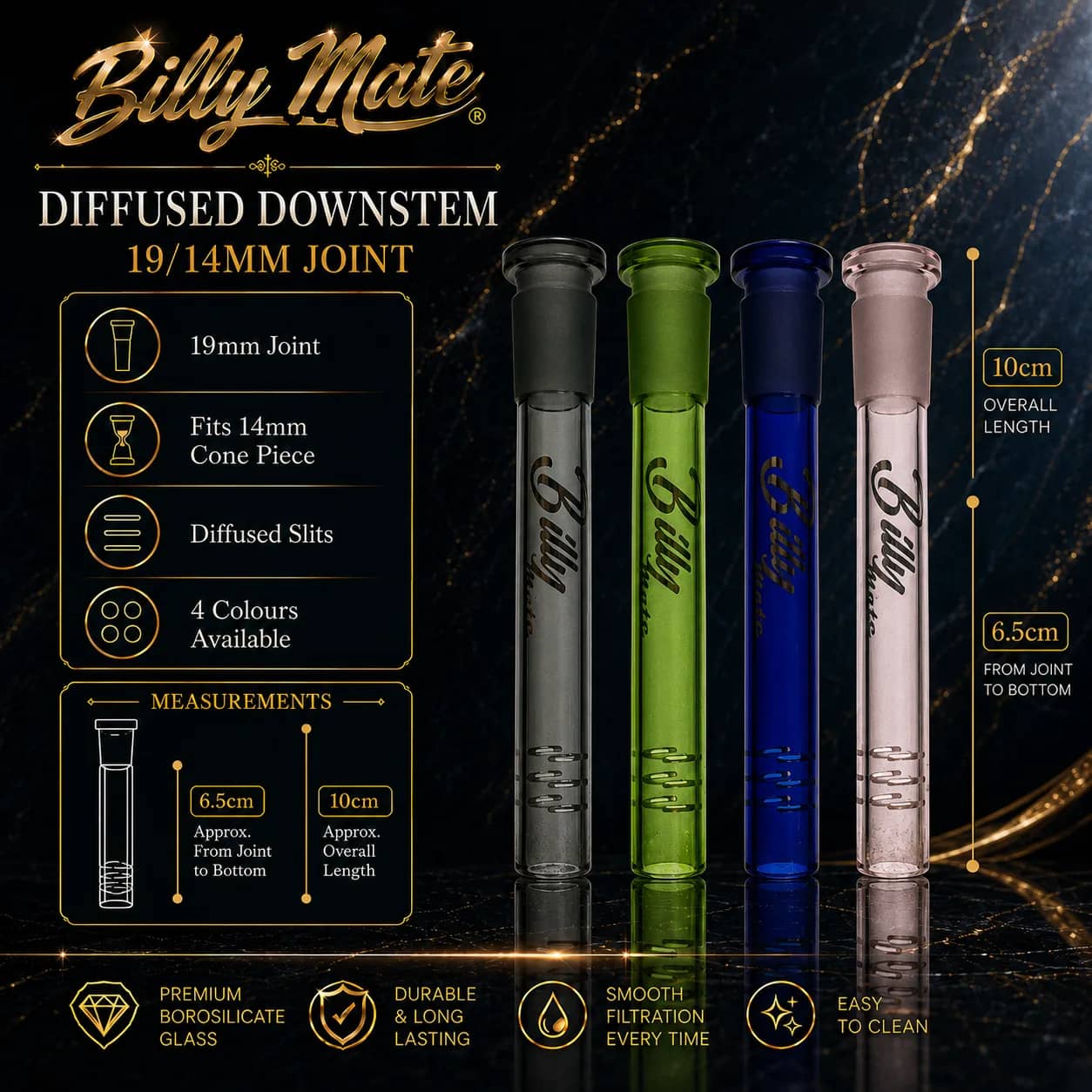 Diffused 6.5cm Coloured Glass Downstem 19/14mm | Billy Mate