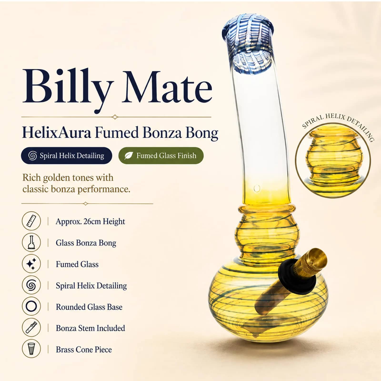 26cm HelixAura Fumed Glass Bonza Bong | Billy Mate