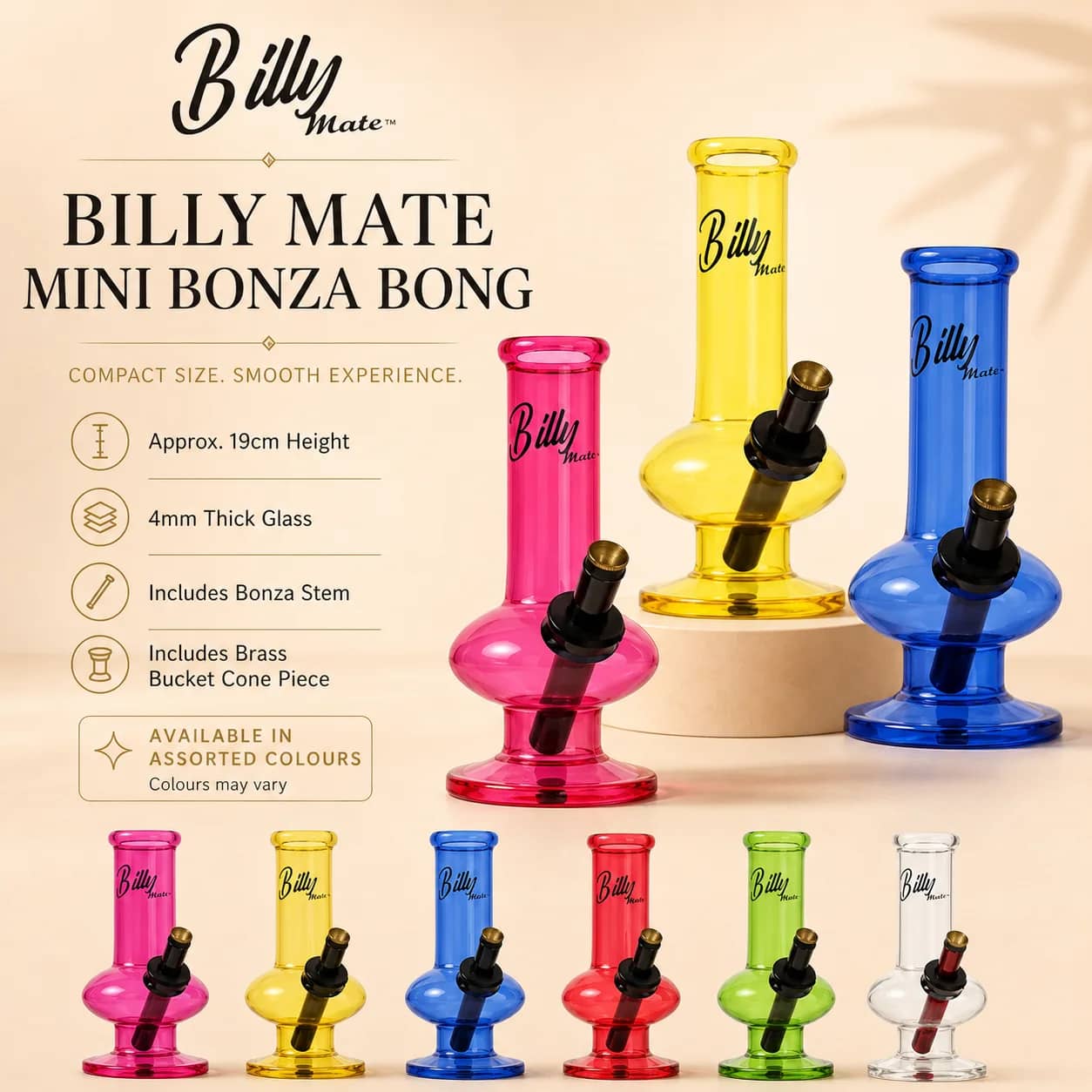 19cm Mini Glass Bonza Bong | Billy Mate