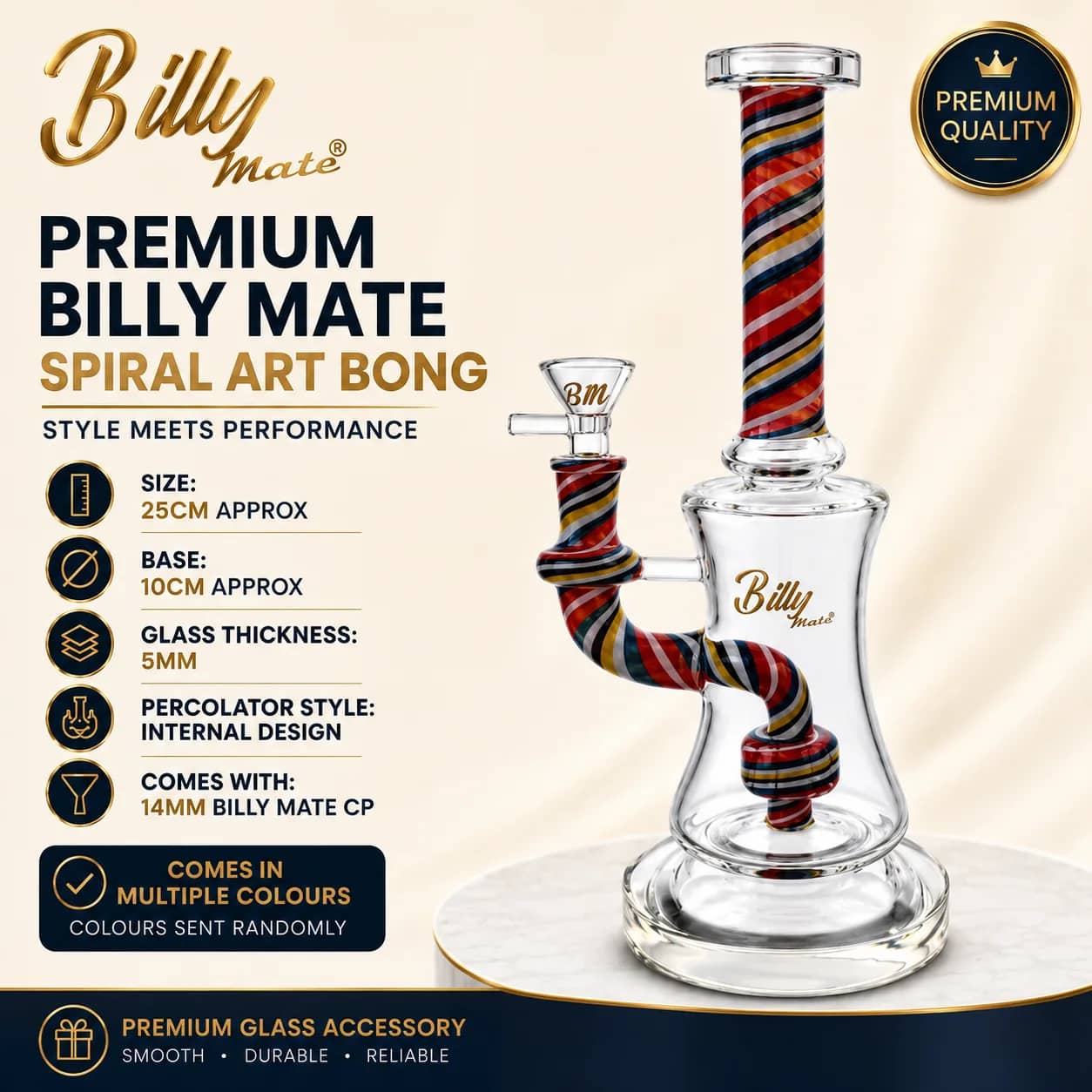 25cm Spiral Art Perc Bong | Billy Mate
