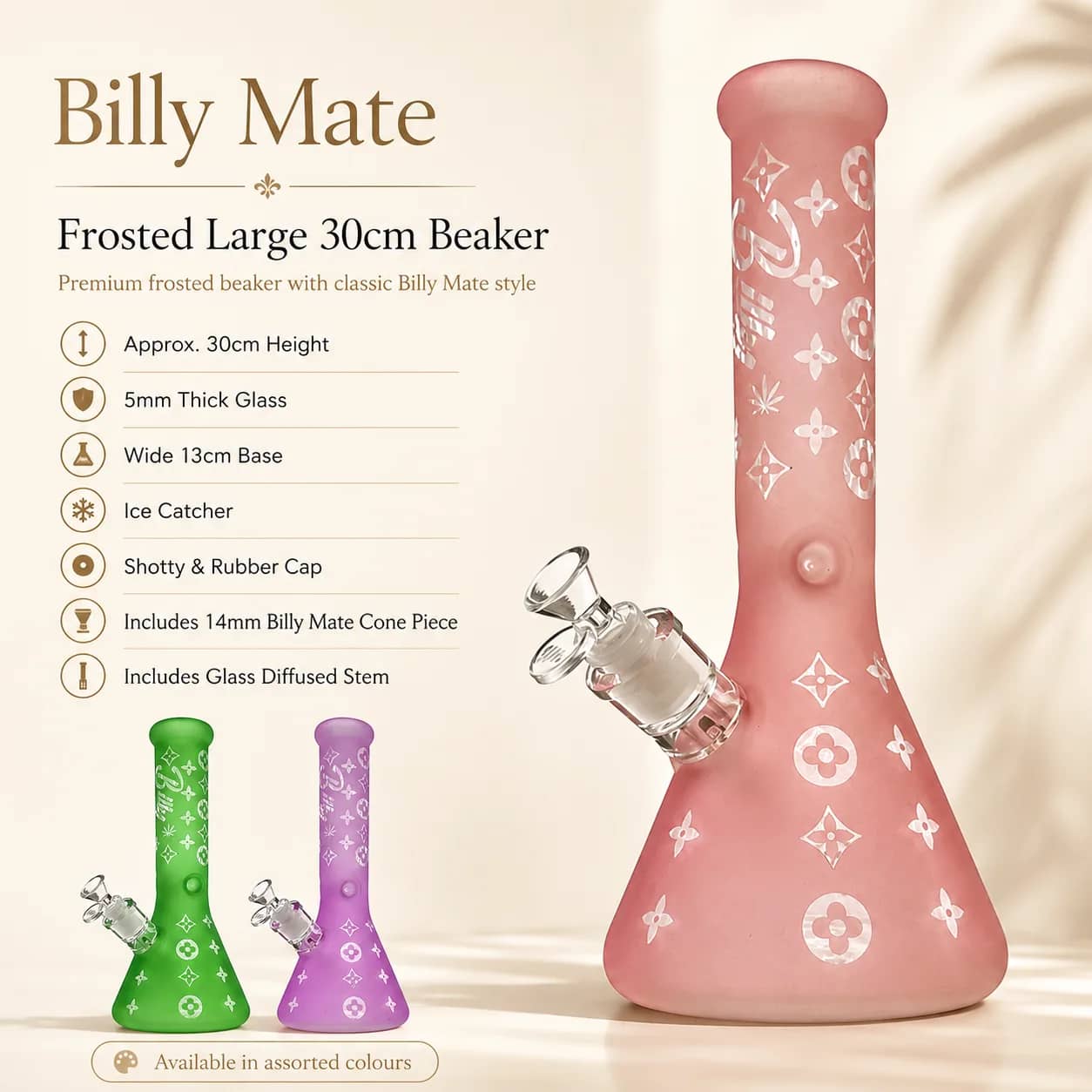 30cm Frosted 5mm Glass Beaker Bong | Billy Mate