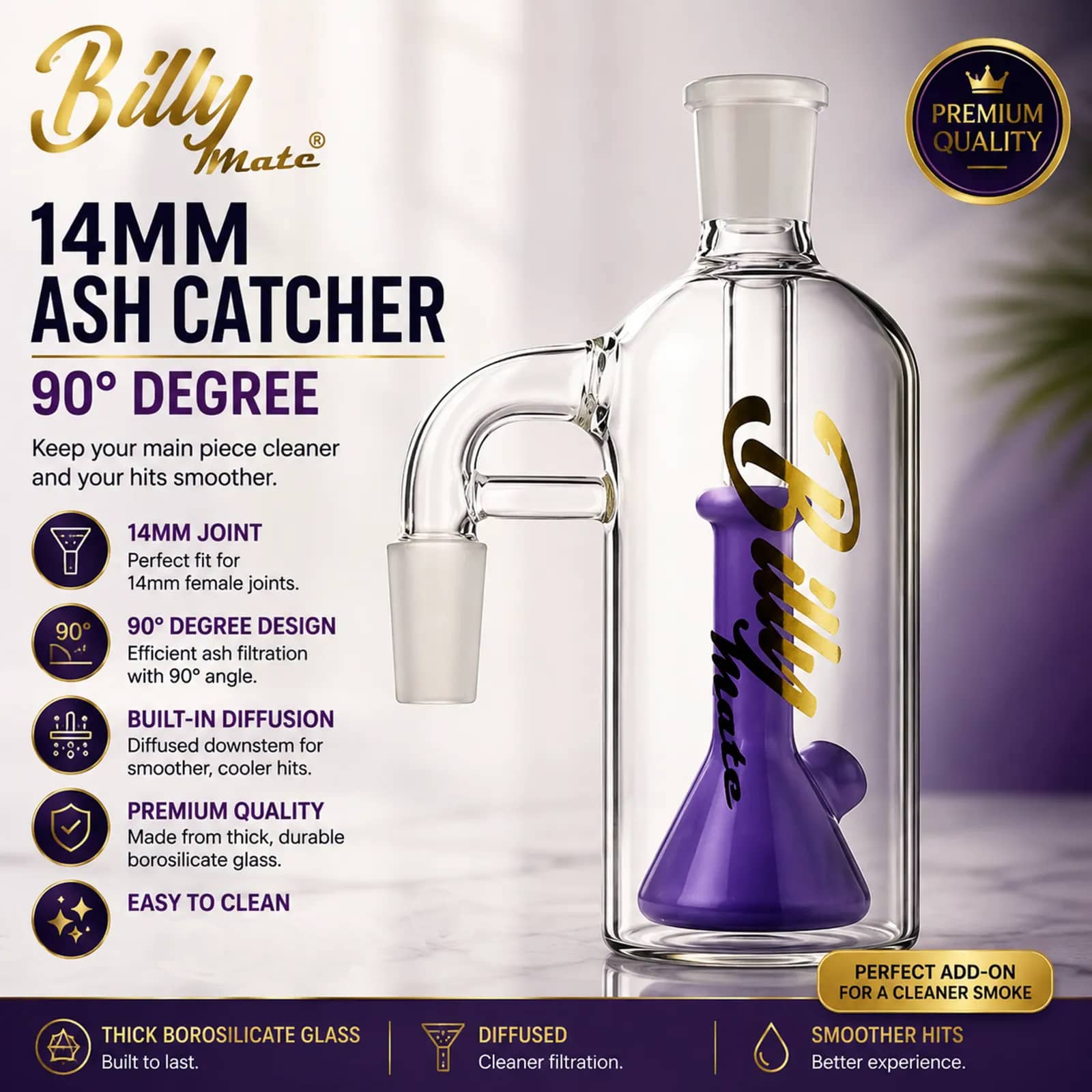 14mm 90 Degree Diffused Ash Catcher | Ultimate Beaker Bong Design