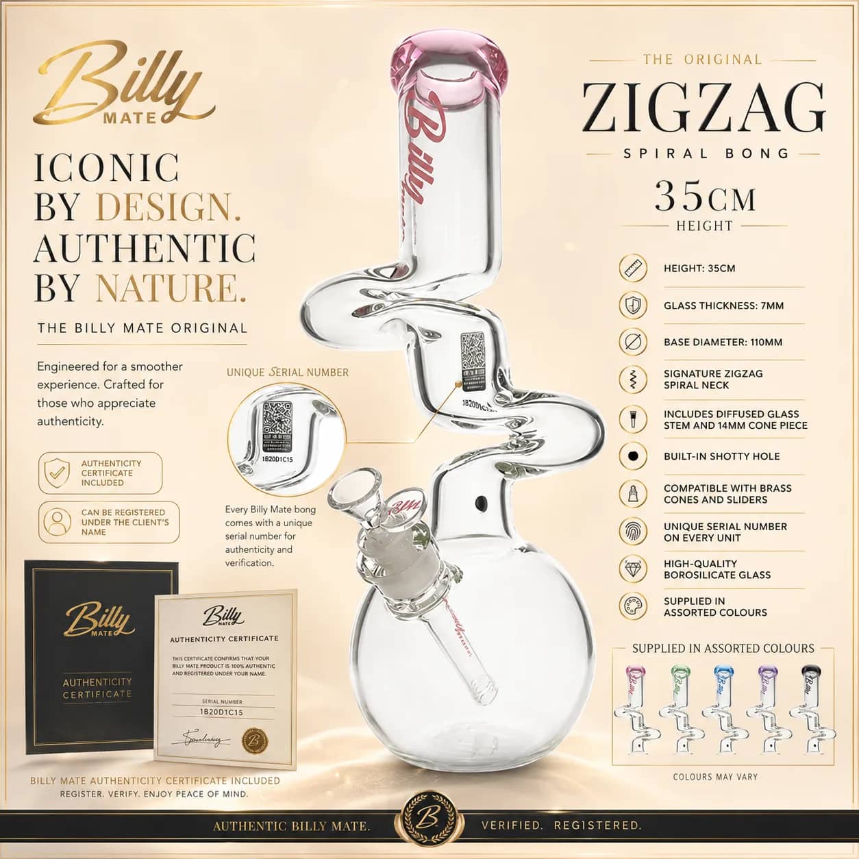 Billy Mate Original Zigzag Spiral Bong 35cm 7mm Glass