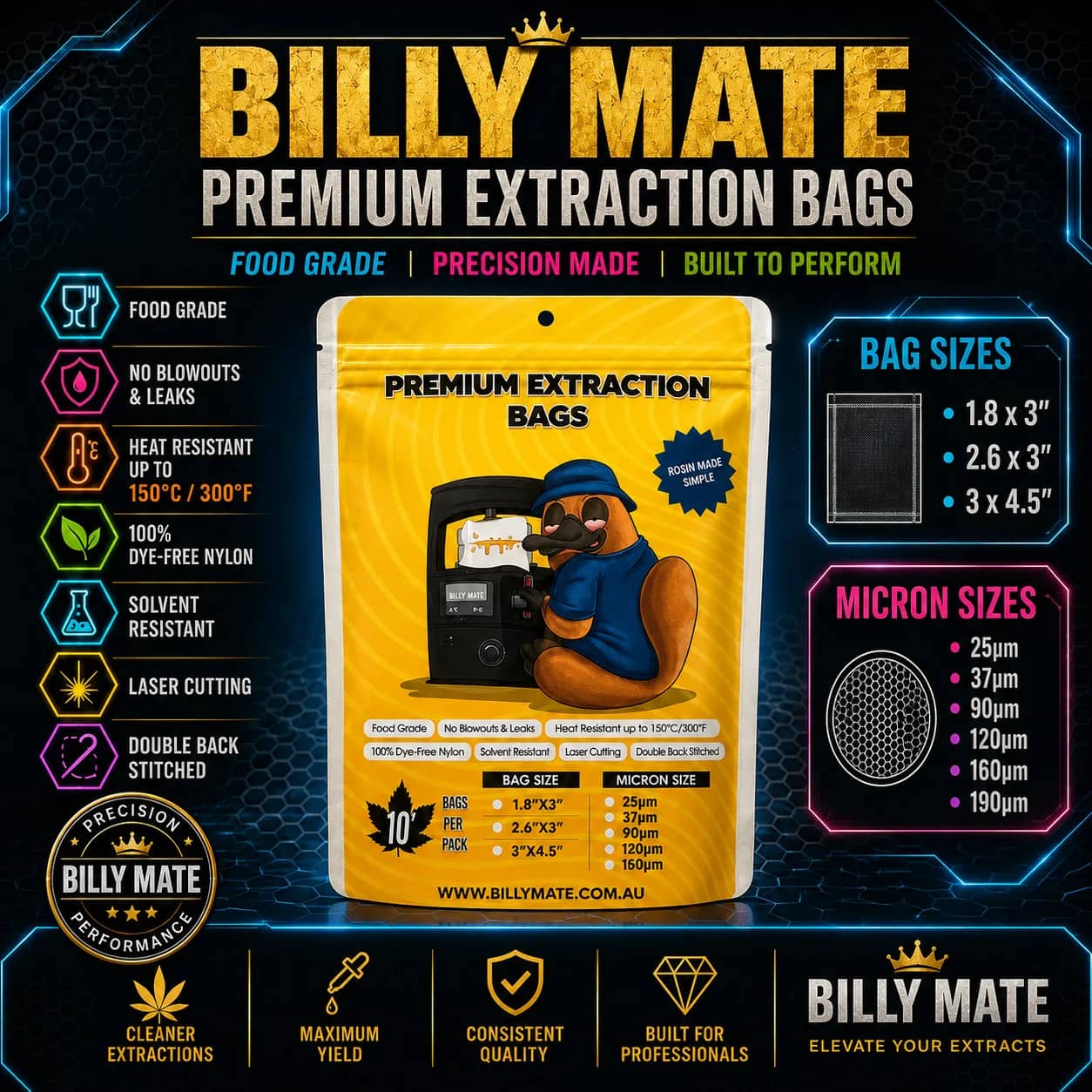 Billy Mate Premium Extraction Bags | Food Grade Rosin Bags