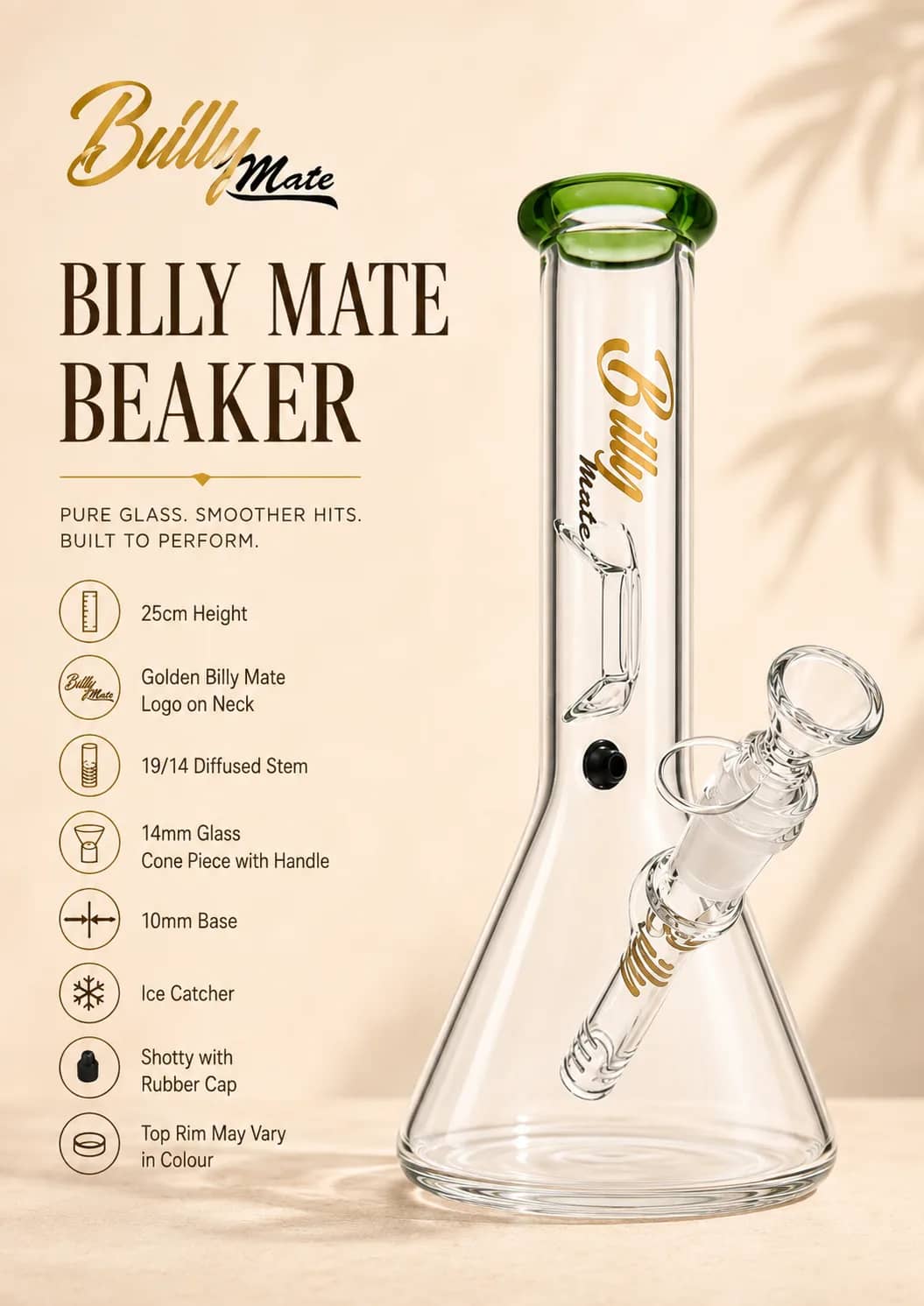 Billy Mate 25cm Beaker Bong with Diffused Stem