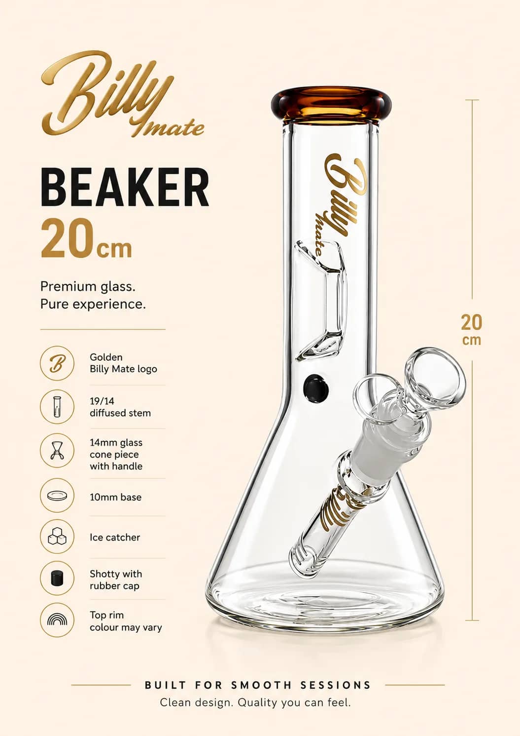 Billy Mate 20cm Beaker Bong with Diffused Stem