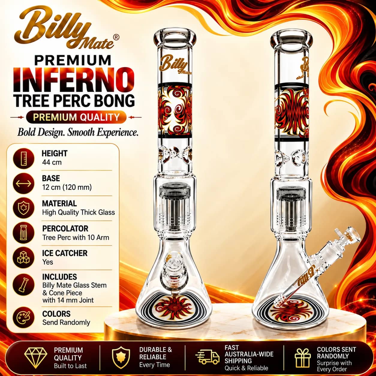 Billy Mate Inferno Tree Perc Bong 44cm | 10 Arm Perc