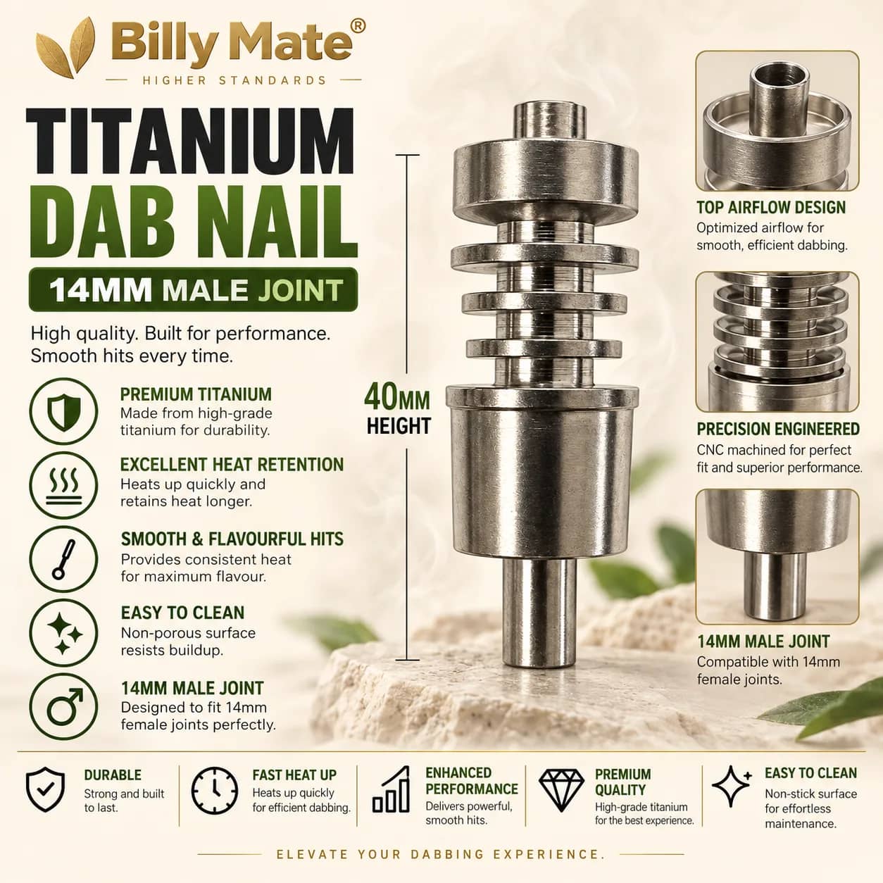 Billy Mate Titanium Dab Nail 14mm Male Joint