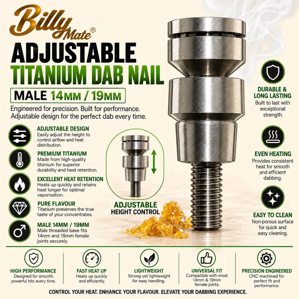 Billy Mate Adjustable Titanium Dab Nail 14mm / 19mm Male