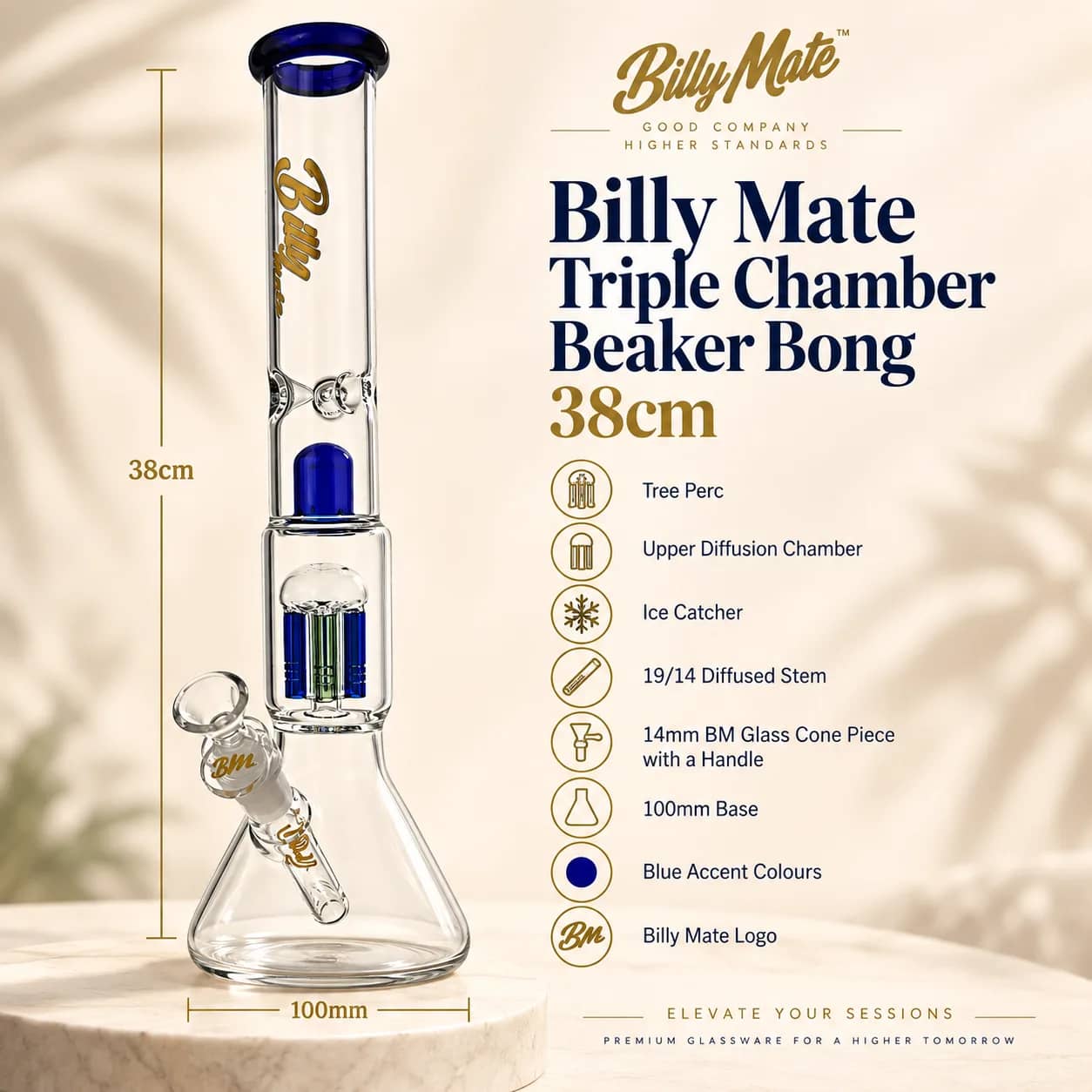Billy Mate Triple Chamber Beaker Bong 38cm | Tree Perc