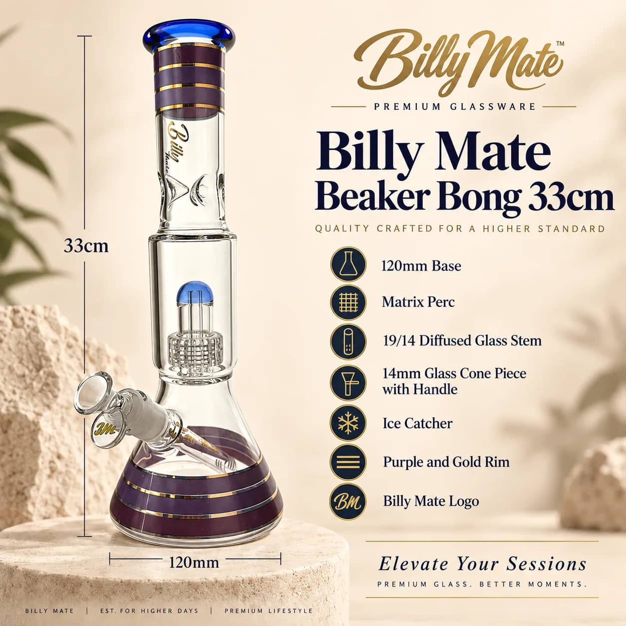 Billy Mate Matrix Perc Beaker Bong 33cm with 120mm base.