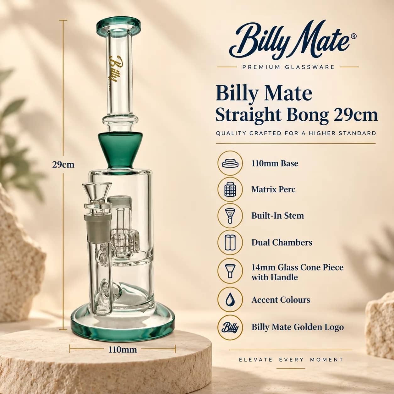 Billy Mate Straight Matrix Perc Bong 29cm | Dual Chamber