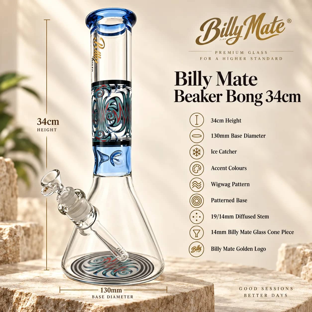 Billy Mate Wigwag Beaker Bong 34cm