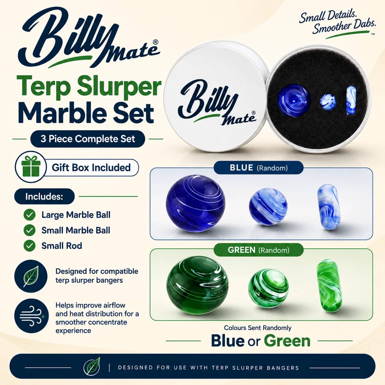 Billy Mate Terp Slurper Marble Set - 3 Piece Glass Set