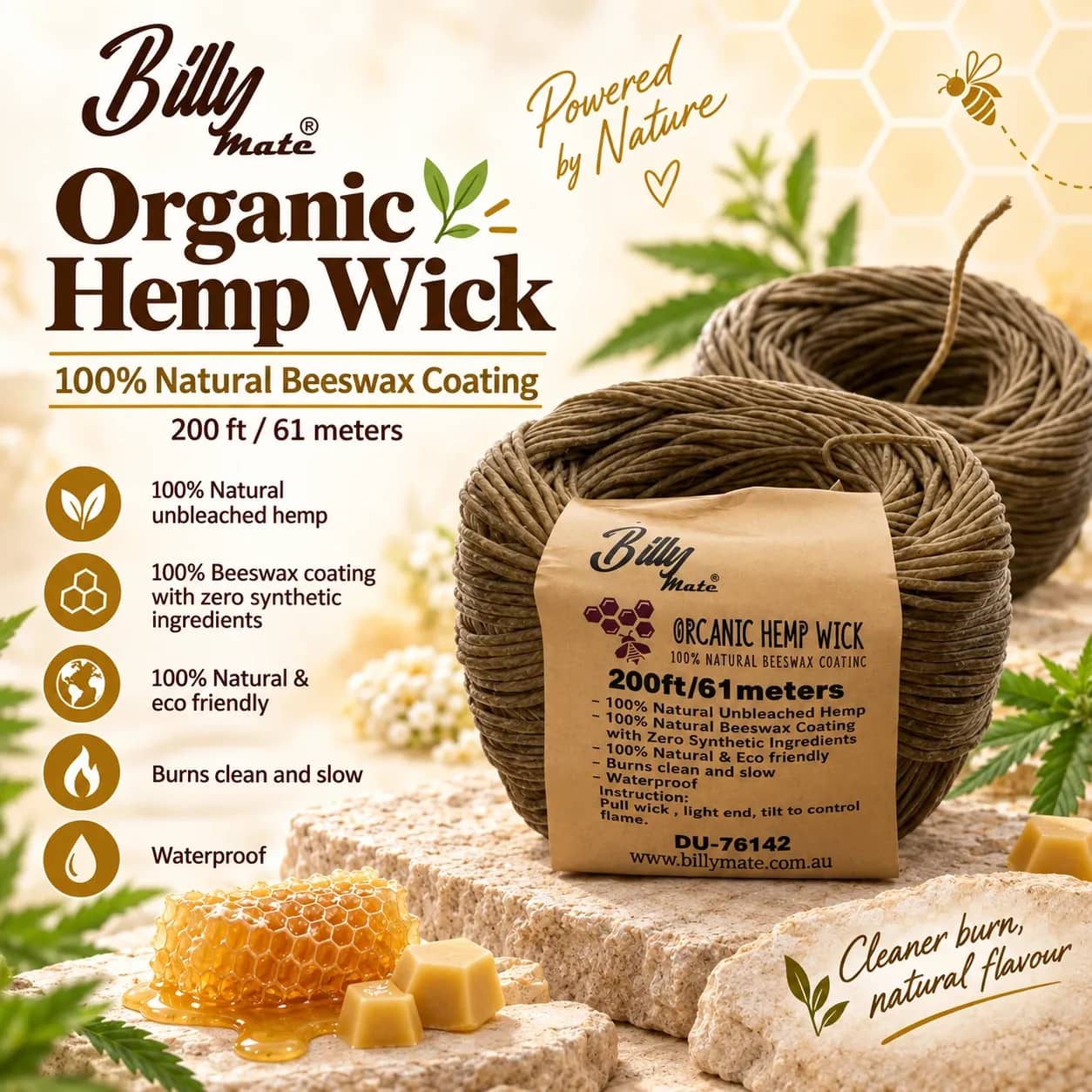 Billy Mate Organic Hemp Wick 5.05m | 100% Beeswax Coated (copy)