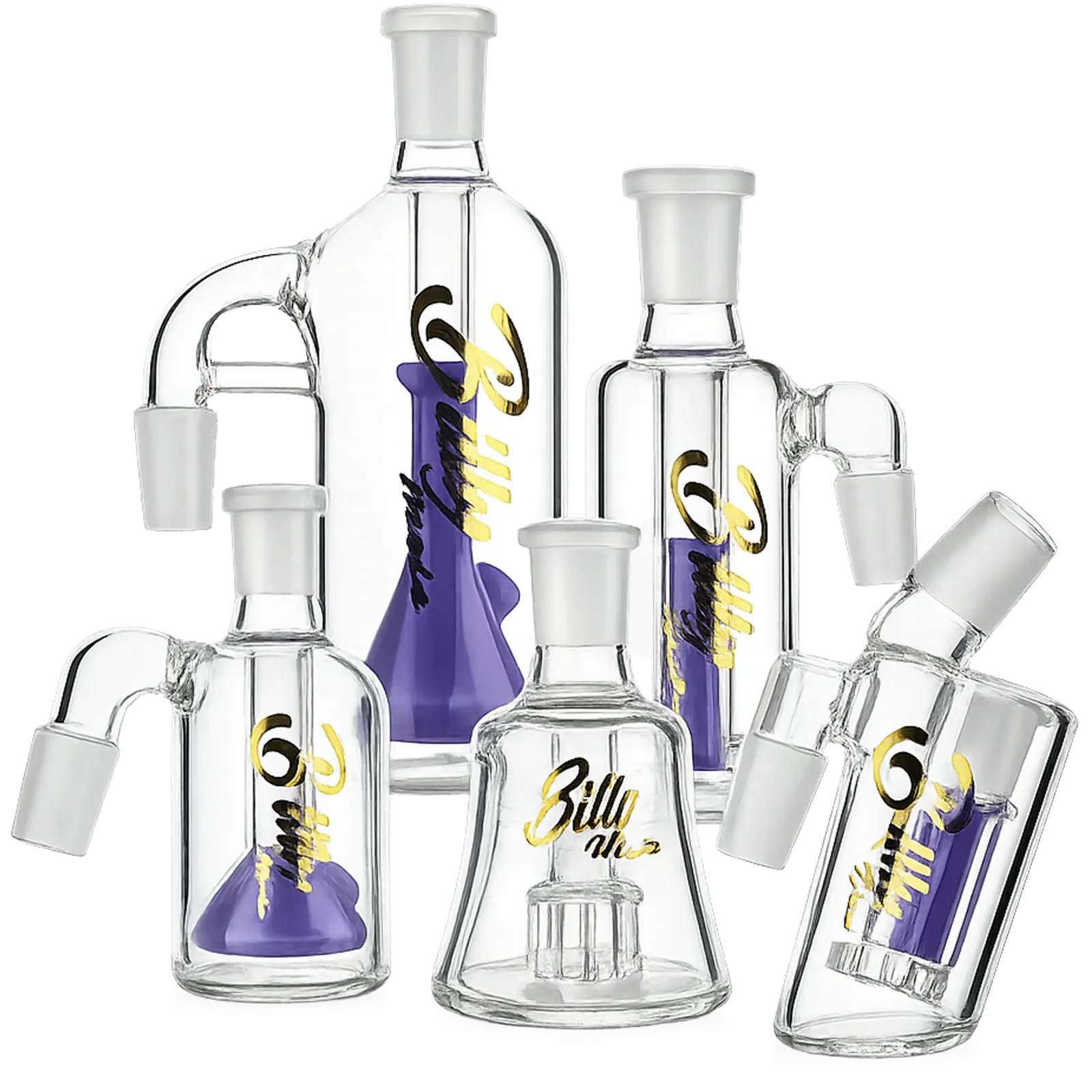 Billy Mate Bong Ash Catchers & Chambers Billy Mate Bong Ash Catchers including dry, wet and percolator glass chamber designs.
